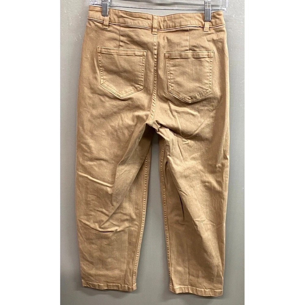 Molly Yeh Pants Womens 2 Brown Cotton Stretch Barrel Leg Flat Front Streetwear - Picture 2 of 12